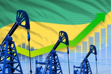 growing graph on Gabon flag background - industrial illustration of Gabon oil industry or market concept. 3D Illustration