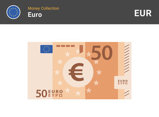 Fivty Euro banknone. Paper money. Currency. Flat style. Vector illustration.