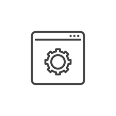 Web page settings gear line icon. linear style sign for mobile concept and web design. Website optimization outline vector icon. Symbol, logo illustration. Pixel perfect vector graphics