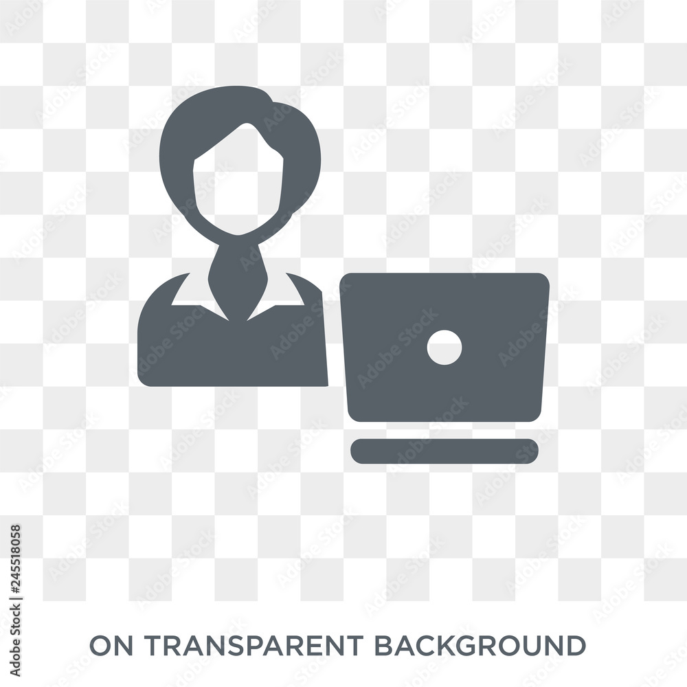 Poster woman device user icon. trendy flat vector woman device user icon on transparent background from lad