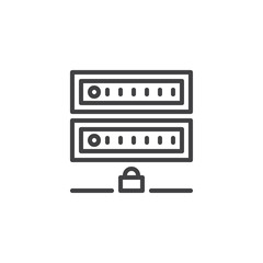 Computer server security line icon. linear style sign for mobile concept and web design. Data center protection outline vector icon. Database symbol, logo illustration. Pixel perfect vector graphics