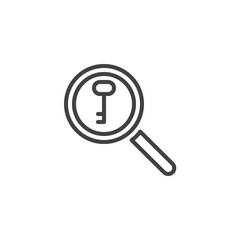 Keyword search line icon. linear style sign for mobile concept and web design. Magnifying glass with key outline vector icon. Symbol, logo illustration. Pixel perfect vector graphics