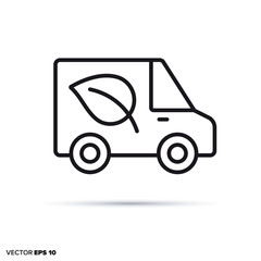 Ecological delivery van vector line icon.
