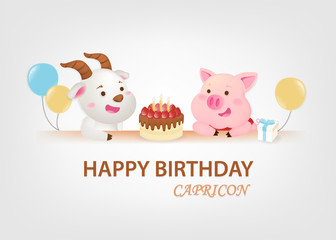 Birthday greeting card on white background.Capricorn's birthday. - Vector