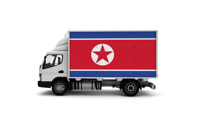 Delivery van with North Korea flag. logistics concept
