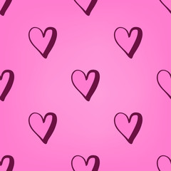 Seamless pattern with hand drawn hearts on light pink background.