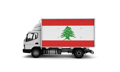 Delivery van with Lebanon flag. logistics concept