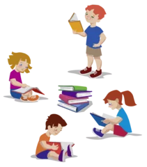 Vector illustration of kids reading books. © Marina
