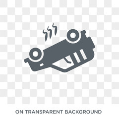 Overturned vehicle icon. Trendy flat vector Overturned vehicle icon on transparent background from Insurance collection. High quality filled Overturned vehicle symbol use for web and mobile