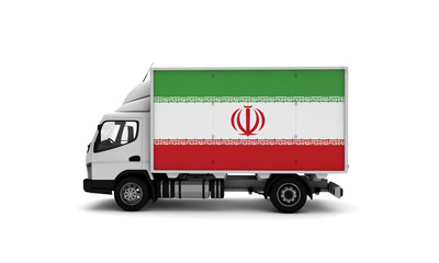 Fototapeta na wymiar Delivery van with Iran flag. logistics concept