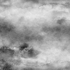 Abstract watercolor background with black and white texture aquarelle paint and paper. Empty surface of square format with grunge effect for your text or collage.