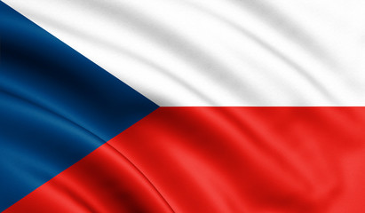 Czech Republic flag blowing in the wind. Background texture. 3d rendering, wave. - Illustration