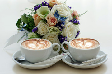 cup of coffee and flowers