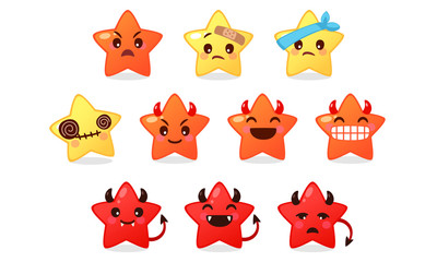 Collection of difference emoticon icon of cute star cartoon on white background vector illustration part 3