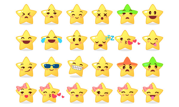 Collection of difference emoticon icon of cute star cartoon on white background vector illustration part 2