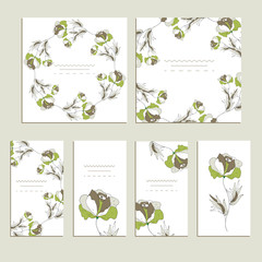 Botanical card with wild flowers and leaves. Spring ornament concept. Floral poster, invite. Vector layout decorative greeting card or invitation design background. Hand drawn illustration.