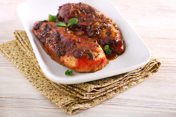 Pesto chicken breast, served