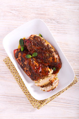 Pesto chicken breast, served