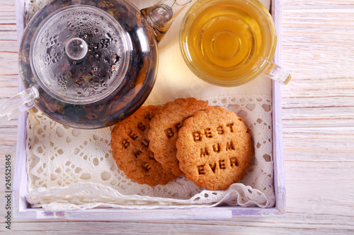 Mothers day concept - tea and cookies
