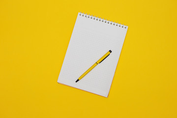 Blank notepad on yellow background with yellow pen.