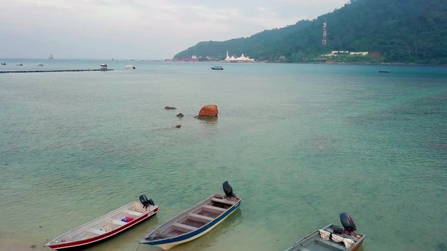 Aerial view of boats and crystal clear waters at Perhentian Islands (Pulau Perhentian)