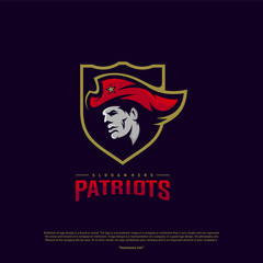 Patriots Logo Design Vector. Head Patriots Logo Design Template. Patriots Shield logo Concept
