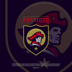 Patriots Logo Design Vector. Head Patriots Logo Design Template. Patriots Shield logo Concept
