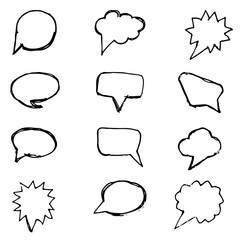 Speech bubbles black line set on white background. Set of hand drawn elements. Speech bubbles icon flat icon.