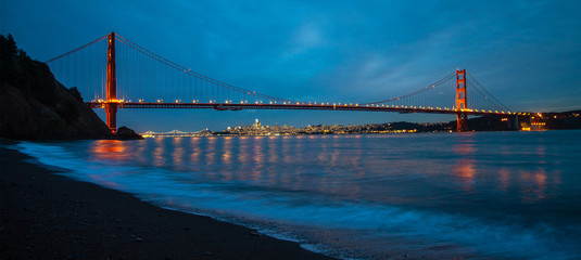 Golden Gate Bridge San Francisco California Night wide panorama