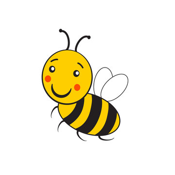 Cartoon cute bee.vector illustration isolated.Cartoon cute striped little bumble bee