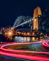 dramatic light trails and Sydney Harbour Bridge