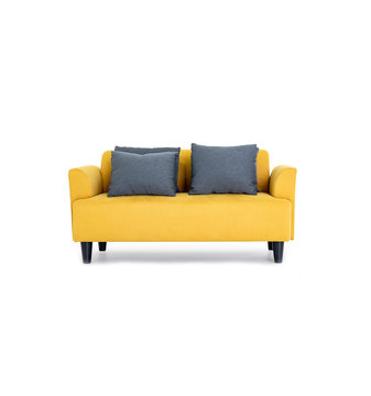 Modern scandinavian yellow sofa interior with black pillows isolated on a white background interior design furniture living room, clipping path