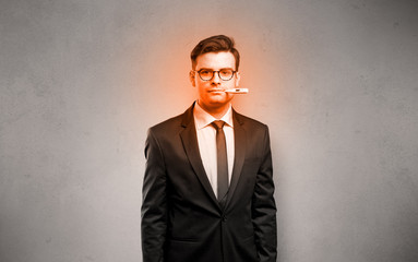 Fever businessman with burning red head concept
