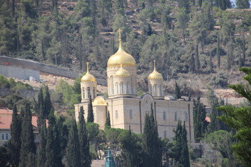 View to the Russian Orthodox Church in Ein Karem Russian Gornenskiy (Gorny) Monastery. Jerusalem