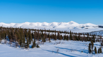Snowy mountain landscape, Canada.