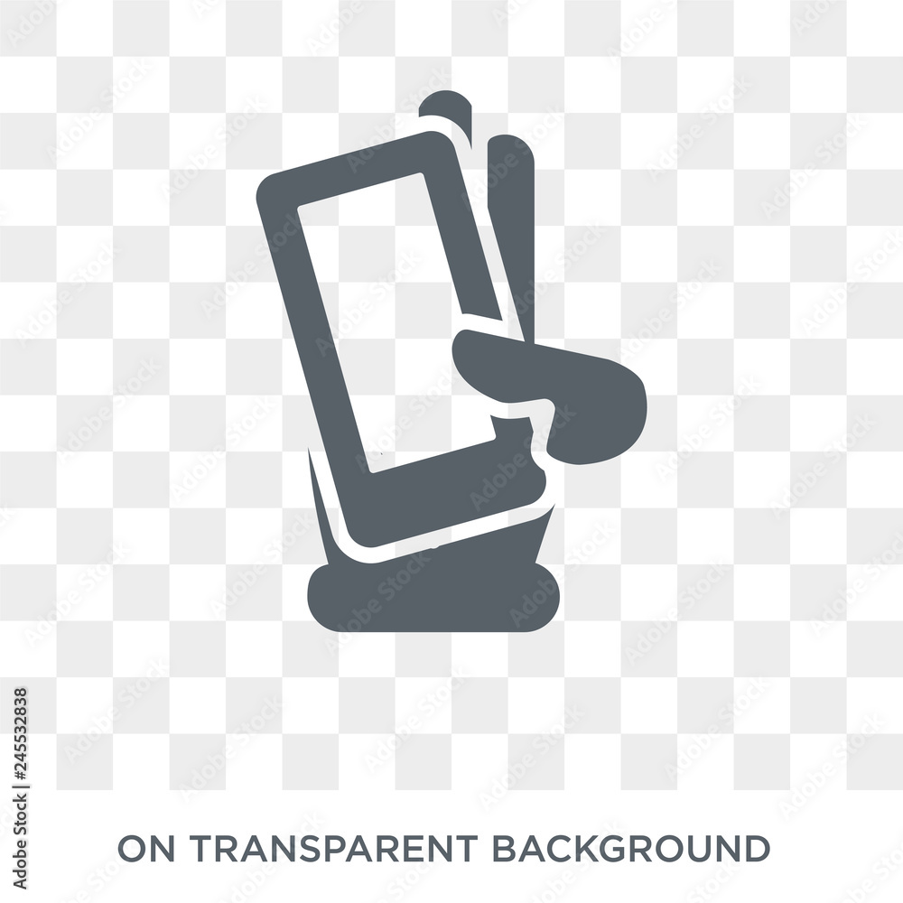 Poster hand and phone icon. trendy flat vector hand and phone icon on transparent background from hands and