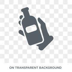 Hand and a Bottle icon. Trendy flat vector Hand and a Bottle icon on transparent background from Hands and guestures collection. High quality filled Hand and a Bottle symbol use for web and mobile