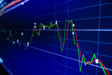 Stock exchange market graph on LED screen for business concept.