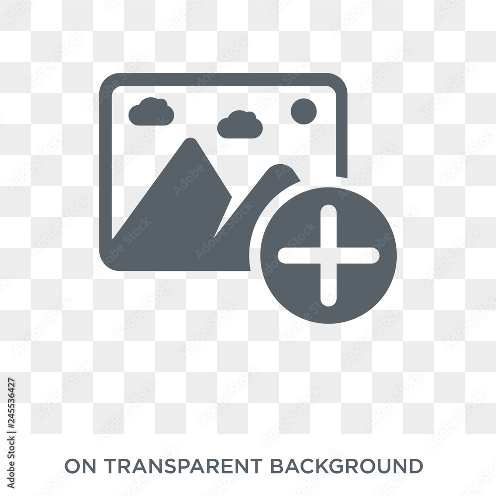 Poster add photos icon. trendy flat vector add photos icon on transparent background from general collectio