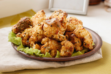 Cauliflower baked in chickpea batter