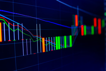 Stock exchange market graph on LED screen for business concept.