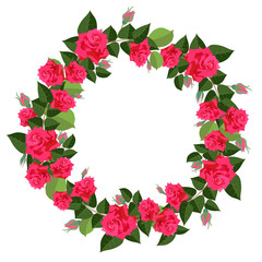 bright wreath of red roses isolated on white background