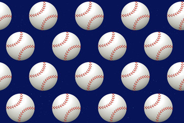 Vector seamless pattern with baseball on blue background.