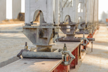 Supporting elements of scaffolding close up