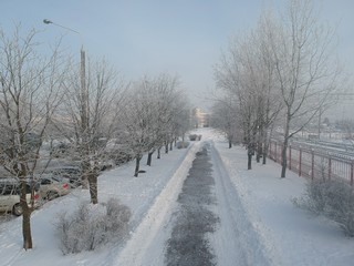 Drone photo of Minsk, Belarus in winter 