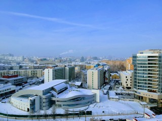 Drone photo of Minsk, Belarus in winter 
