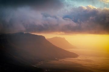 Lion's head top view at sunset with beatiful clouds in the sky