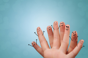Joyful fingers smiling with colorful background concept