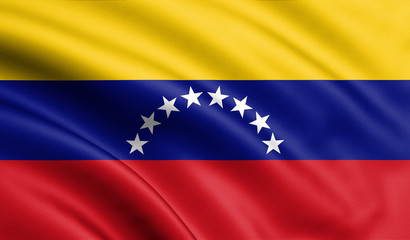 Venezuela flag blowing in the wind. Background texture. Caracas. 3d rendering, waving flag. - Illustration