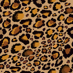 Fototapeta na wymiar Vector Seamless pattern of leopard skin in yellow and black on brown background, Wild Animals pattern for textile or wall paper, illutration leopard print